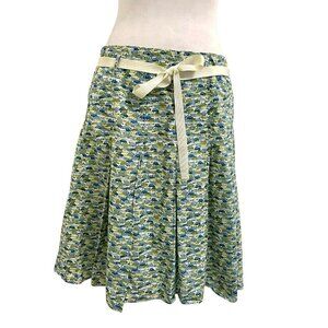 Vintage J. Crew Mod Retro Car Novelty Print Pleated Skirt Blue Green size 8